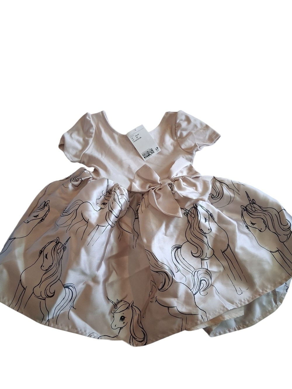 H&M Cream Unicorn Print Party Dress with Bow Waist